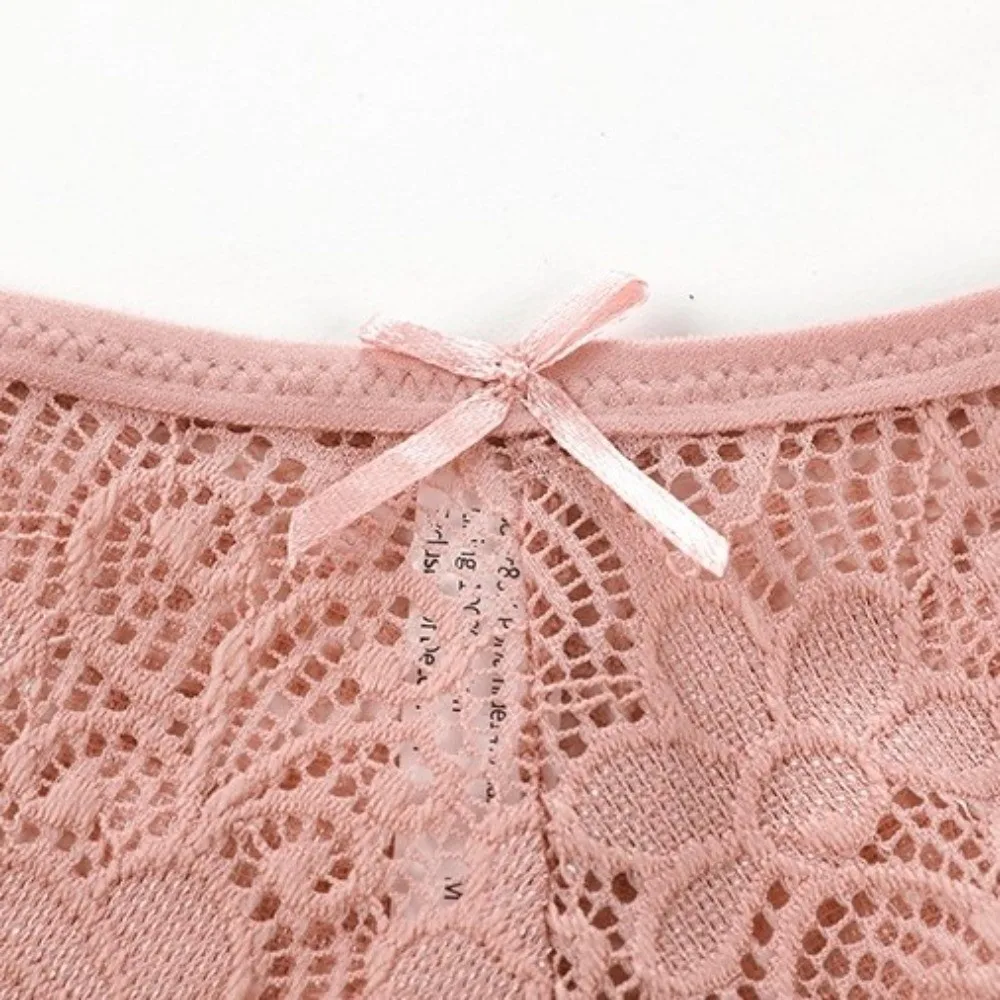 

Lingerie Low Waist Lace Panties Bow Transparent Underwear for Women Thong Cotton Crotch Mesh Lace Briefs Lady