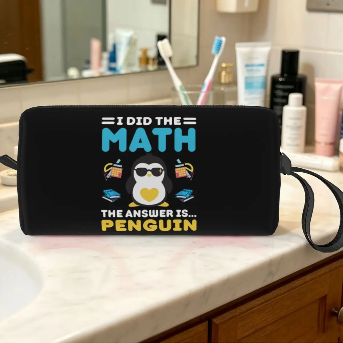 I Did The Math The Answer Is Penguin Funny Mathematician Makeup Bag Cosmetic Organizer Toiletry Cosmetic Bag for Women Beauty