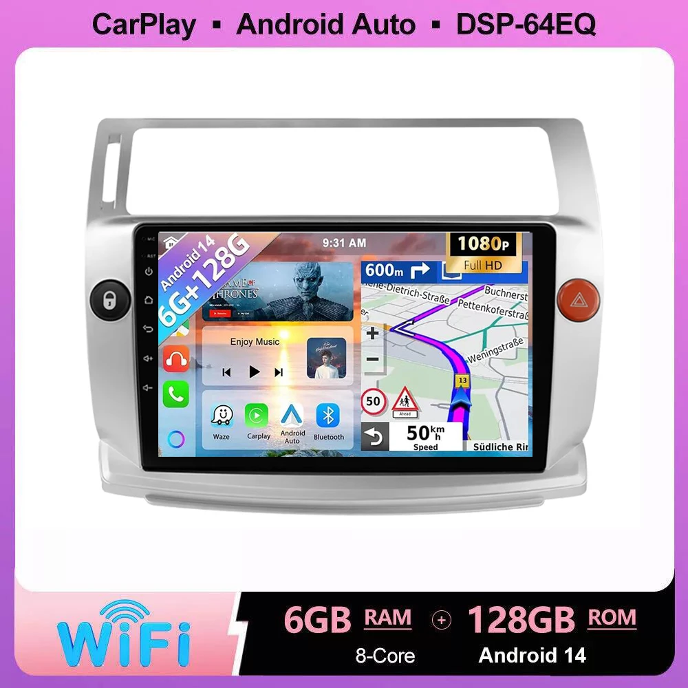 

8G+128G Android 14 Car Radio For Citroen C4 C-Triomphe Quatre 2004-2014 Multimedia Video Player GPS Carplay Stereo Head Unit