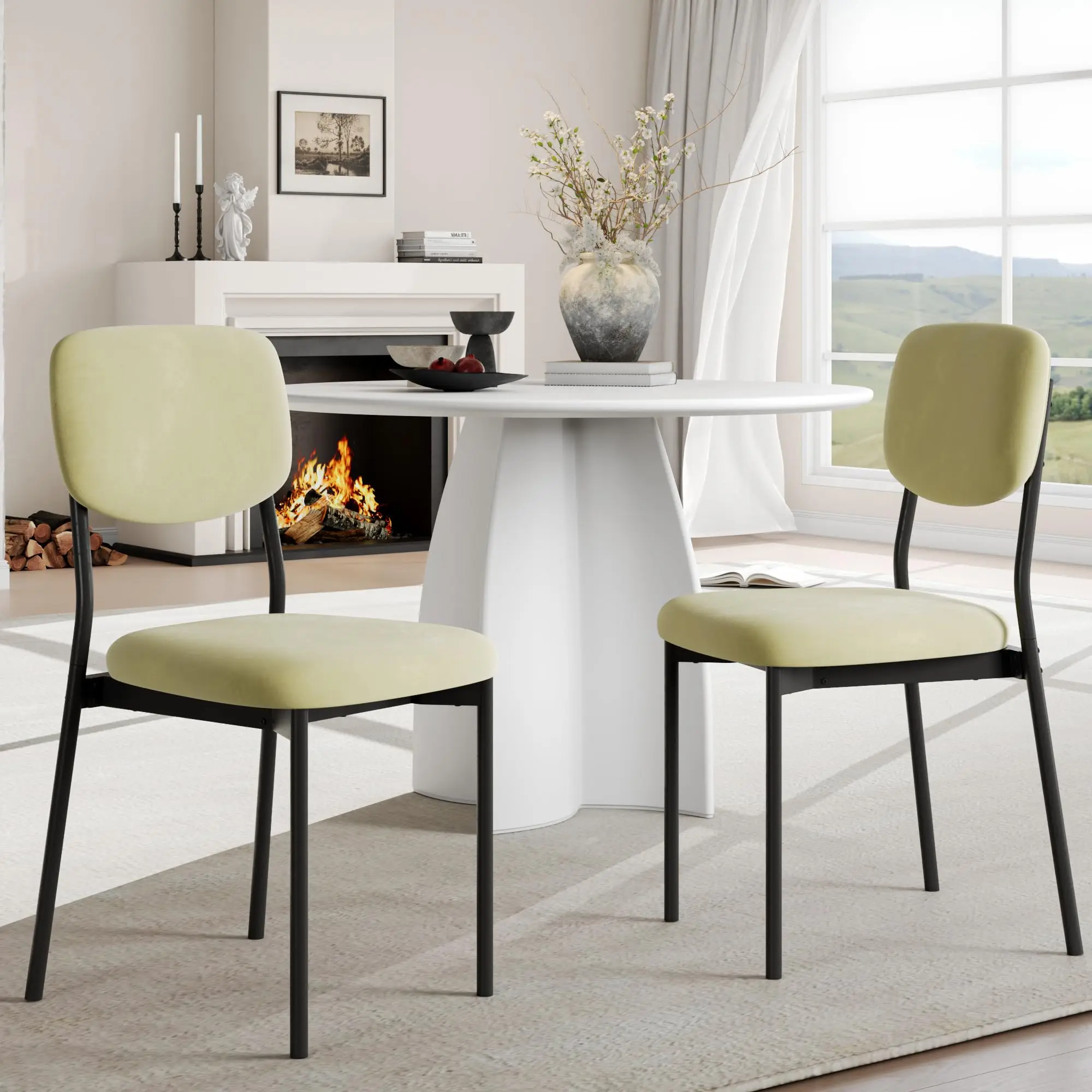Upholstered Dining Chairs Set, Modern Stackable Dining Room Chairs with Soft Velvet Backrest, Kitchen Chairs with