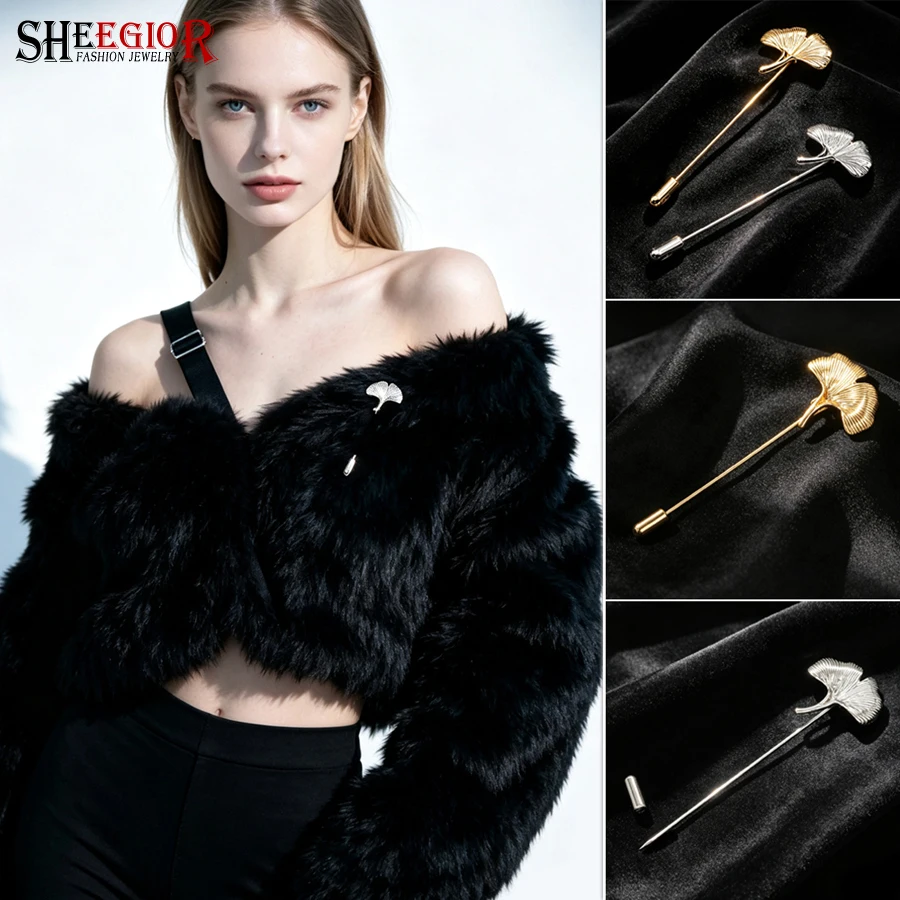 Simple Ginkgo Leaf Brooches for Women Accessories Suit Decoration Plant Brooch Men Badge Long Lapel Pins Fashion Friendship Gift