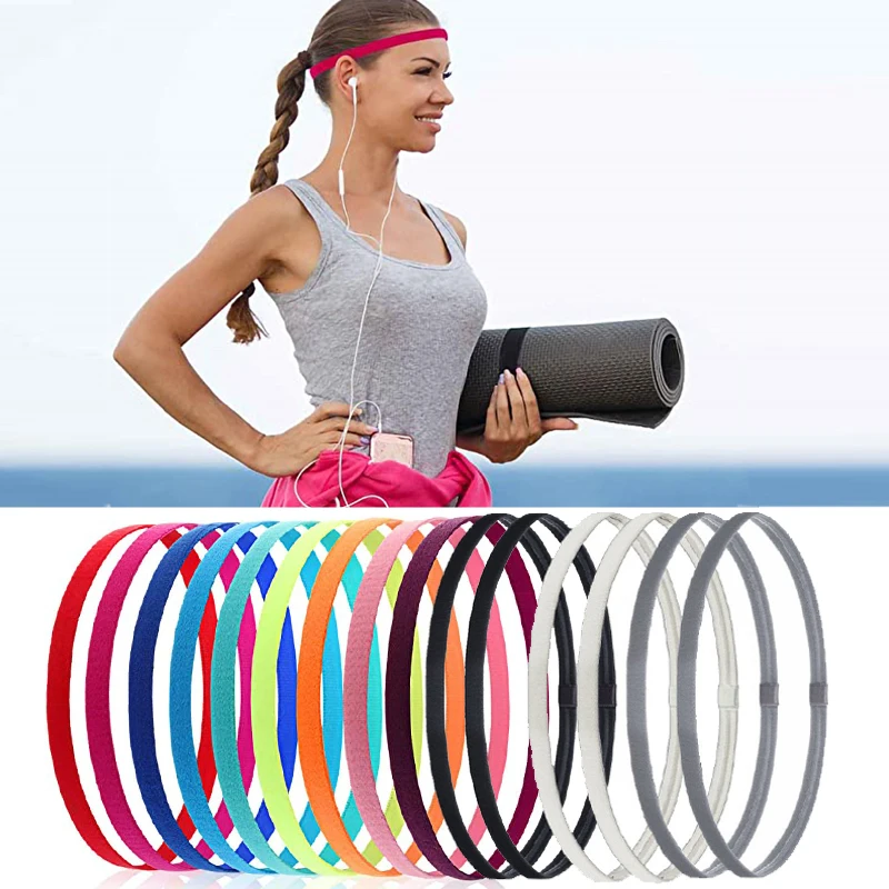 Candy Color Anti-slip Strip Thin Headband For Sports Women Yoga Sweat Band Gym Fitness Running Cycling Tennis Hair Bands Turban