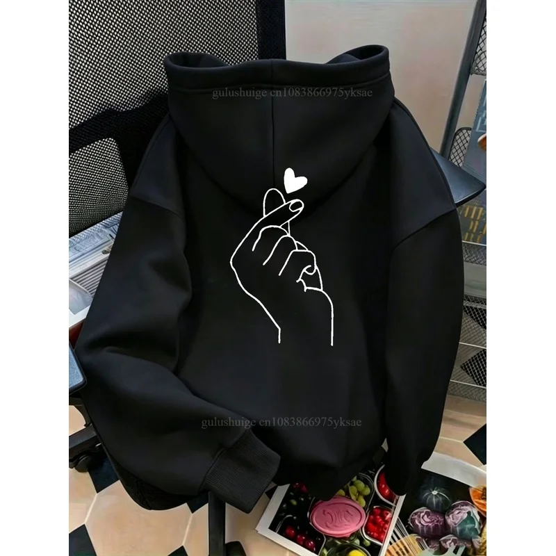 Streetwear Pullover Hoodie Halloween Gifts Finger Heart Pattern Fall Clothes For Girlfriend