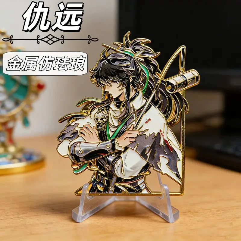 Golden Frame Ancient Chinese Warrior Enamel Pin Oriental Swordsman Scroll Metal Brooch Backpack Clothes Decor Gift - view 3