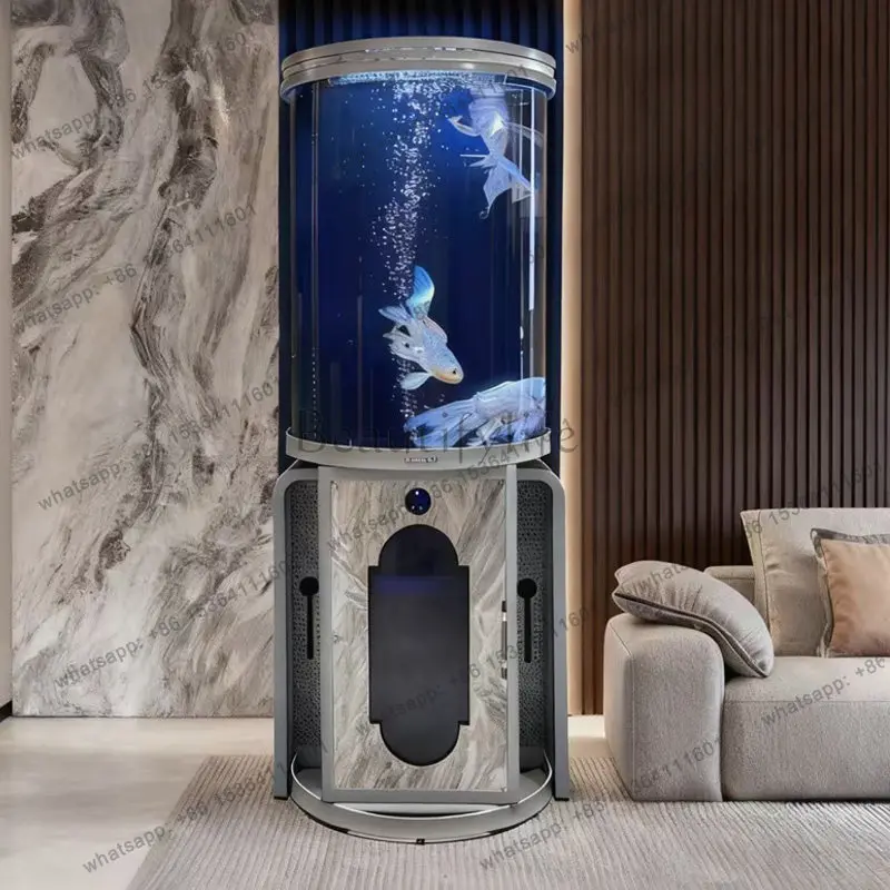 New semi-circular living room fish tank bottom filter water-free floor tank light luxury Lai people water-free