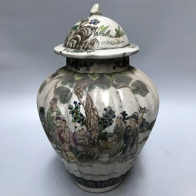 Antique Chinese Ming Qing Style Florals Jar Home Decorative Retro Blue White Porcelain Vase Ceramic Lid Traditional