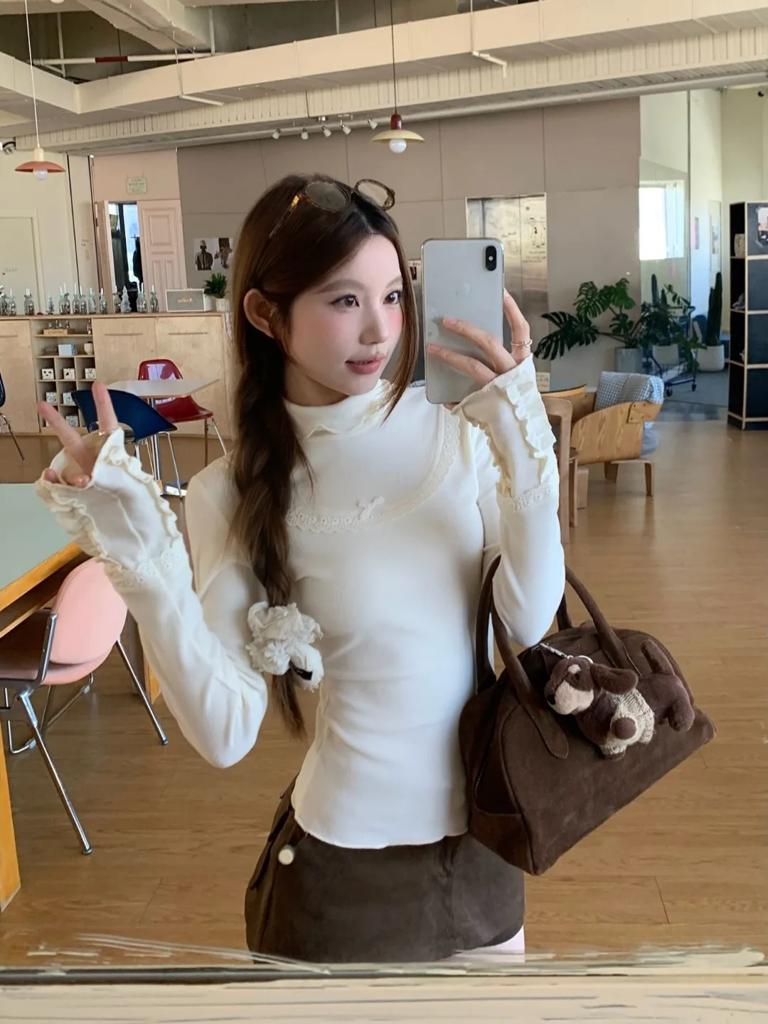 Elegante Maglietta Coreana da Donna a Maniche Lunghe, Aderente, con Collo Alto, Base Interna, Top Invernale con Fascia in Vita