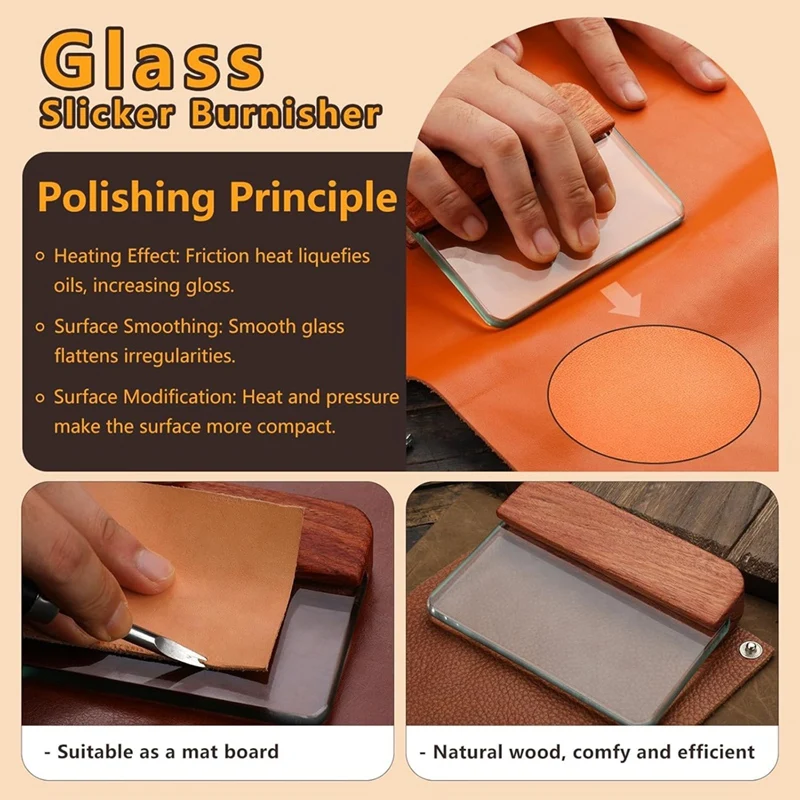 Jas Hujan Kaca Kerajinan Kulit untuk Kulit Pemoles, Alat Pemoles Kulit dengan Pegangan Rosewood Alat Kerja Kulit