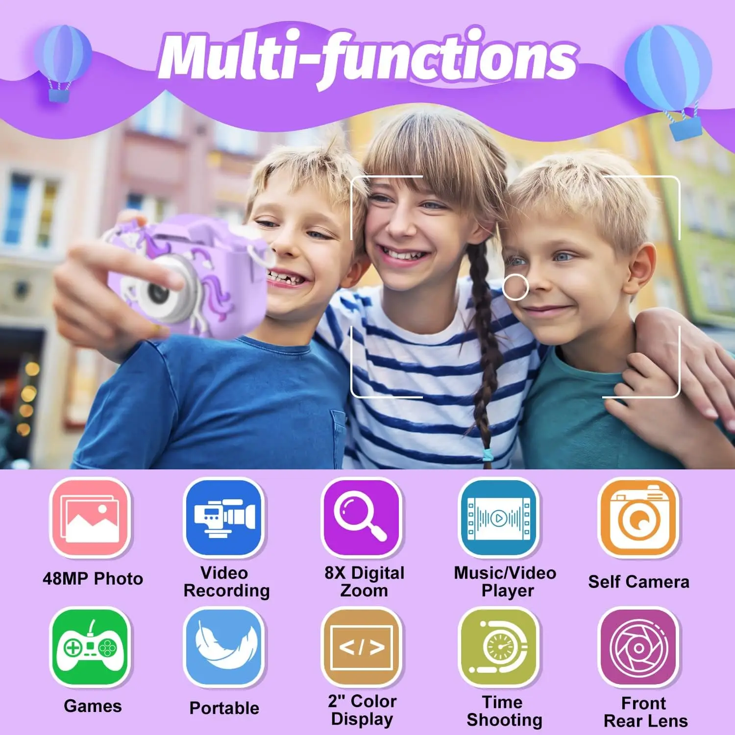 INOCTI キッズカメラ、子供用カメラ、幼児用デジタルビデオカメラ、ユニコーンシリーズのおもちゃ 3-12 歳のクリスマス誕生日ギフト用