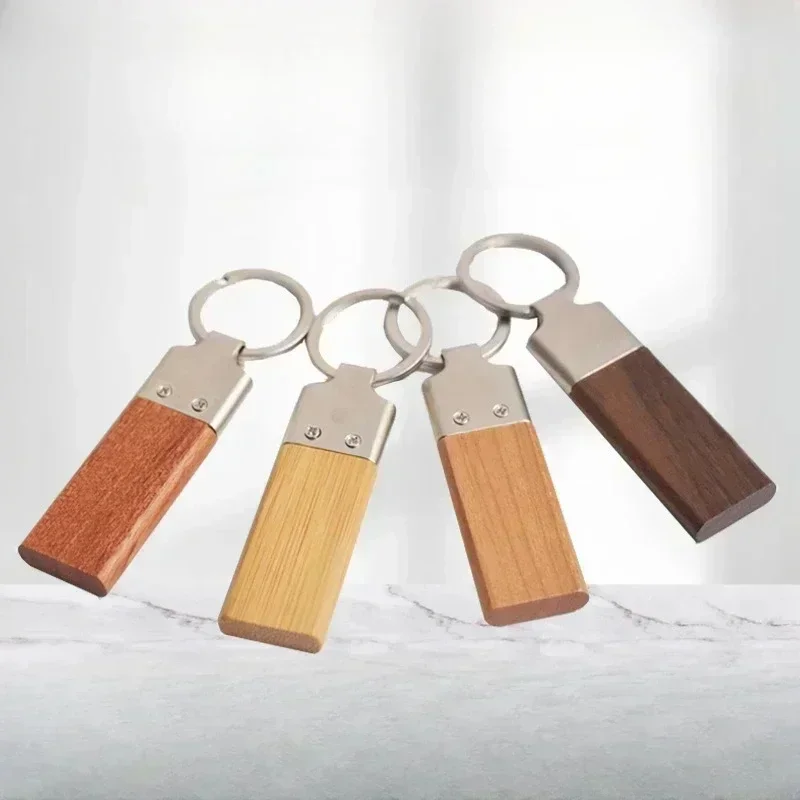 Rosewood Walnut Wood Custom LOGO Wooden Metal Keychain Blank Laser Engraved Key Chains for Company Hotel Personalize Car Keyring