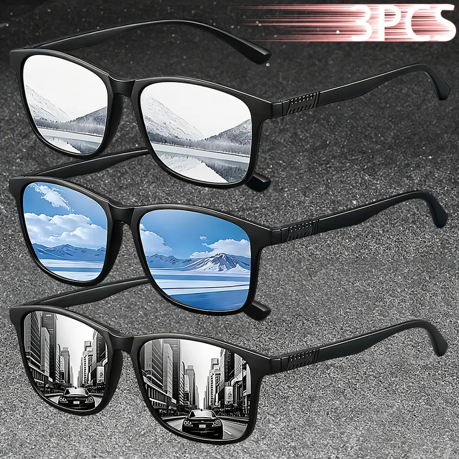 3PCS Classic Vintage Check Pattern Sunglasses Men Women Outdoor Driving Fishing Travel  Fashion Brand Designer Sun Eyewear