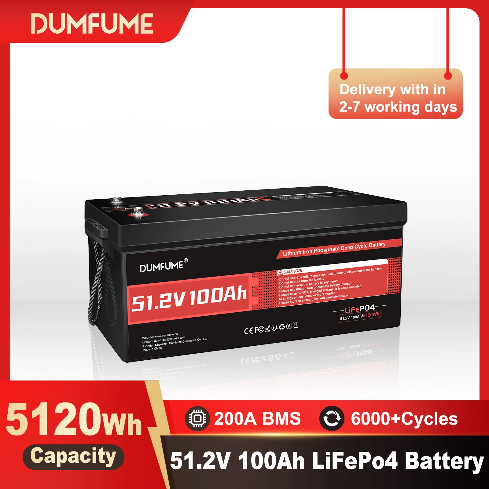 

Dumfume 51.2V 100Ah LiFePO4 литиевая батарея встроенная 200A BMS низкая температура защита для гольф-каров RV домашняя резервная энергия солнечная энергия