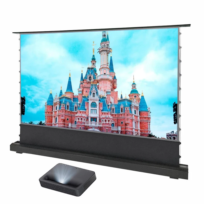 High Definition Salange 100 Inch Projection Screens Laser UST Projector Screens ALR CLR 8K Electric Floor Rising Screen