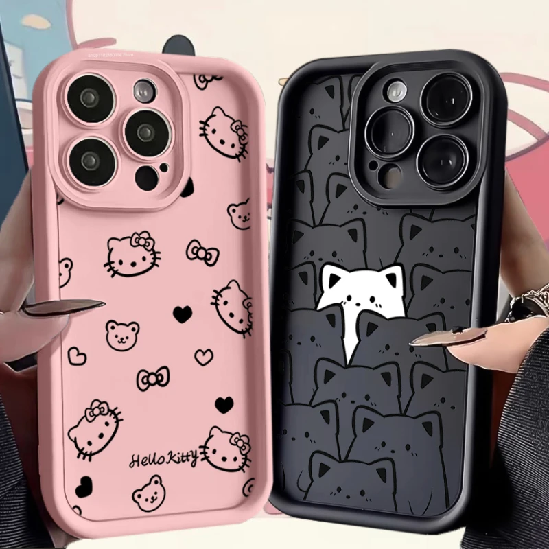 Hello Kitty Cat Graffiti Soft Case For Samsung Galaxy S24 S23 Ultra S22 S21 Plus S20 FE A12 A32 A52 A52S A23 A33 A53 A14 A34 A54