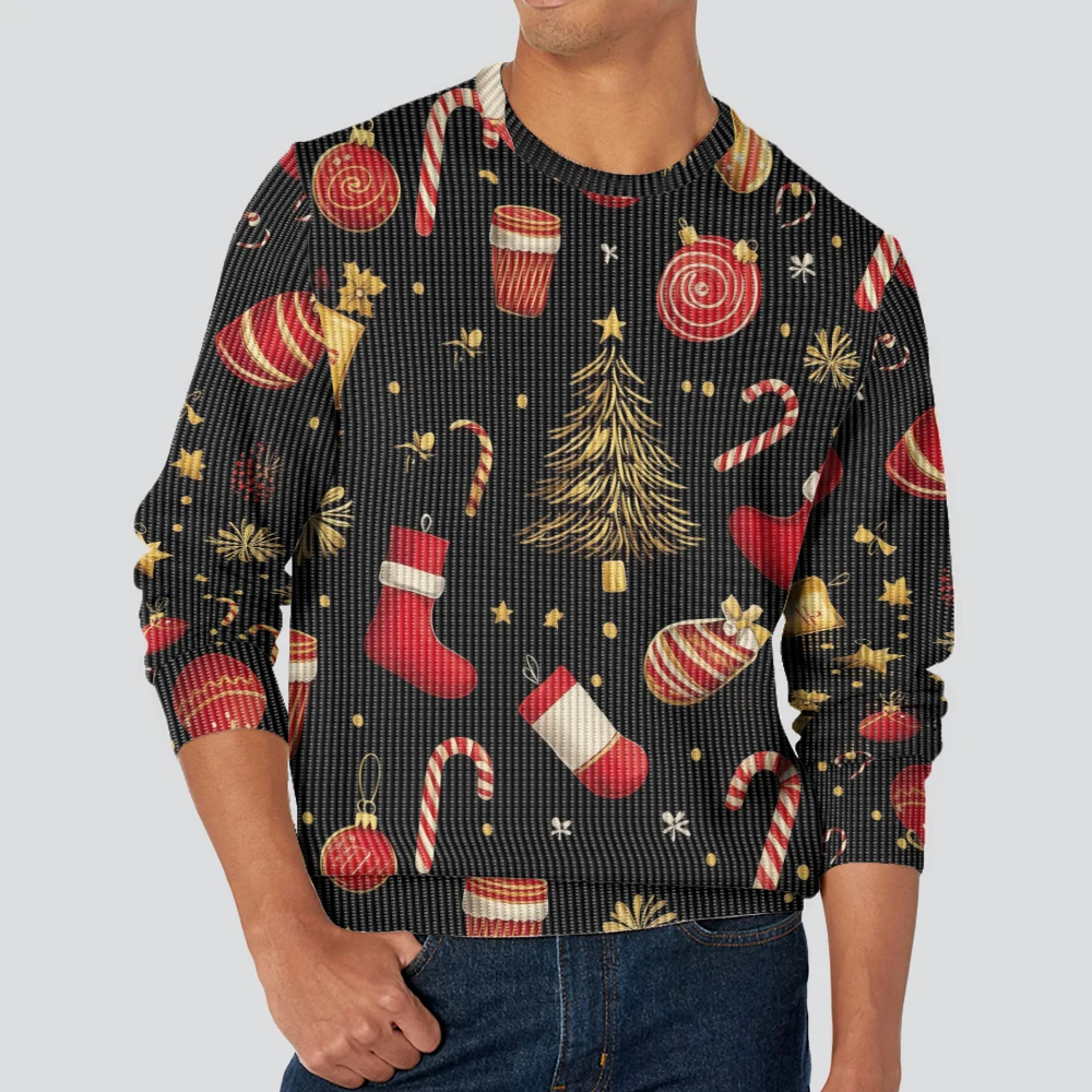 New autumn and winter fashionable sweater with black Christmas element print, warm men's and women's styles