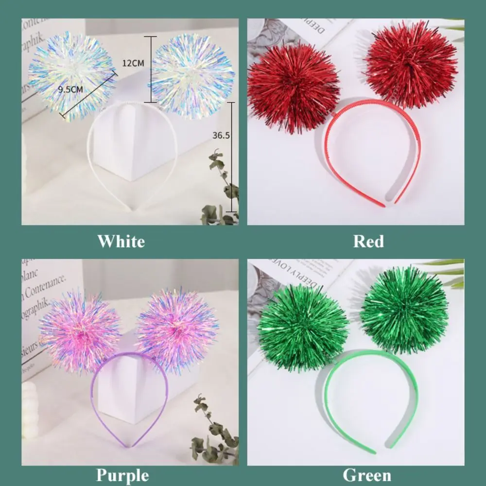 Colorful Giltering Pom Pom Headband Cute Bling Pompom Ball Headband for Women Girls Tinsel Headband Party Headband Accessories