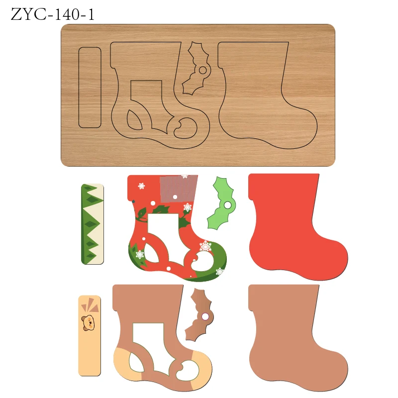 תבניות חיתוך עץ עבור מגפי חג המולד, מתאים לשימוש במכונות חיתוך למות, ZYC-140
