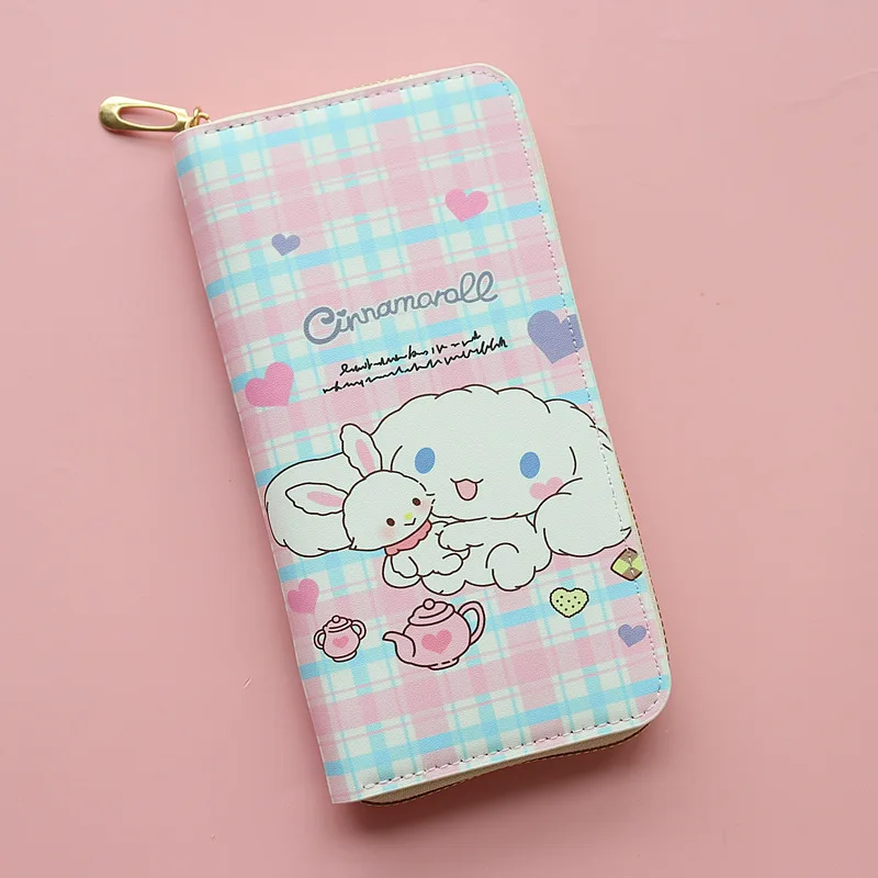 Sanrio Cinnamoroll Kawaii Anime Cartoon Long Wallet Cute Pu Casual Money Bag Card Holder Zipper Coin Purse Women's Men's Gift