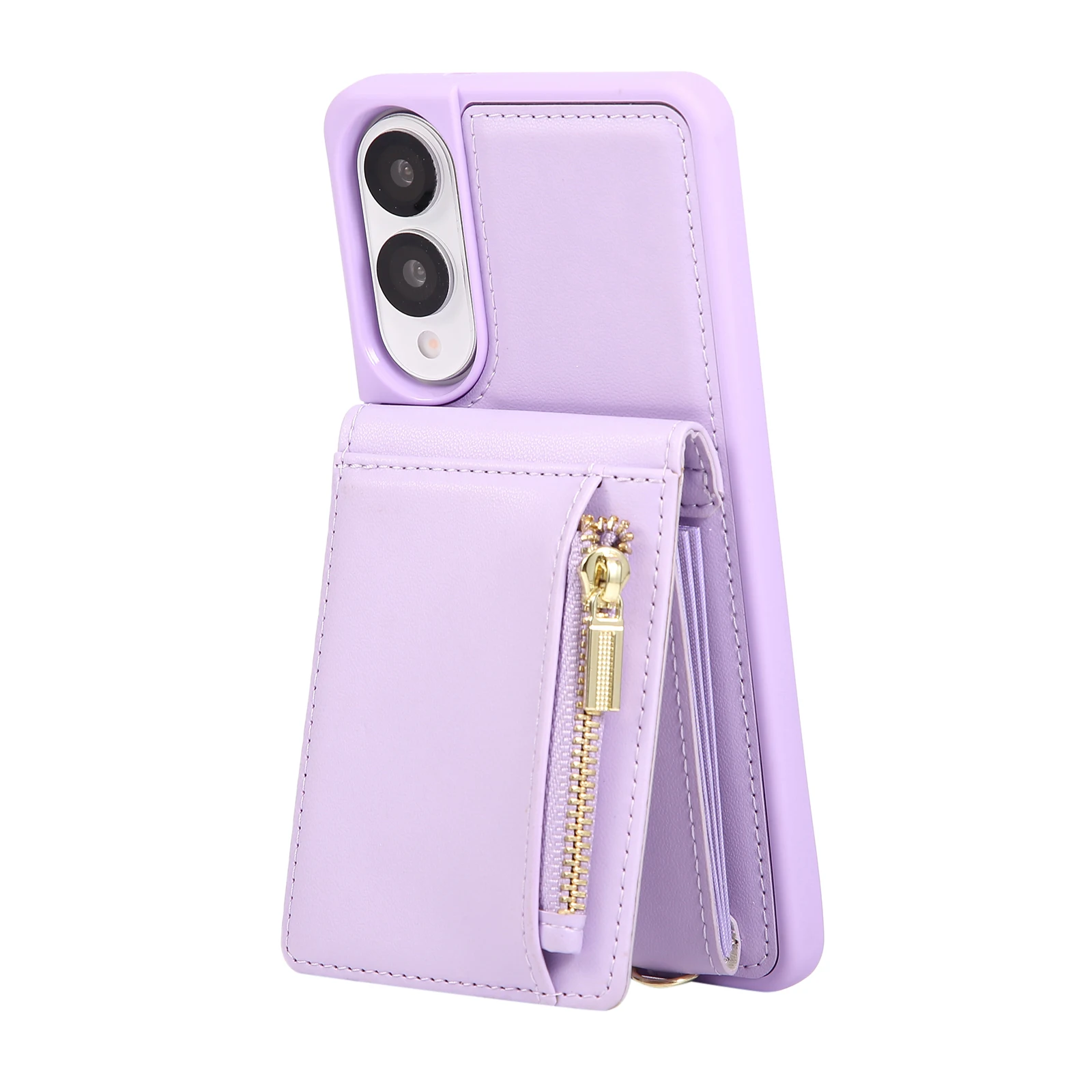 Dompet Kulit dengan Resleting dan Slot Kartu untuk Samsung S25 Ultra S24 Plus S23 S22 A13 A04, Pelindung Ponsel Anti Benturan dengan Penyangga