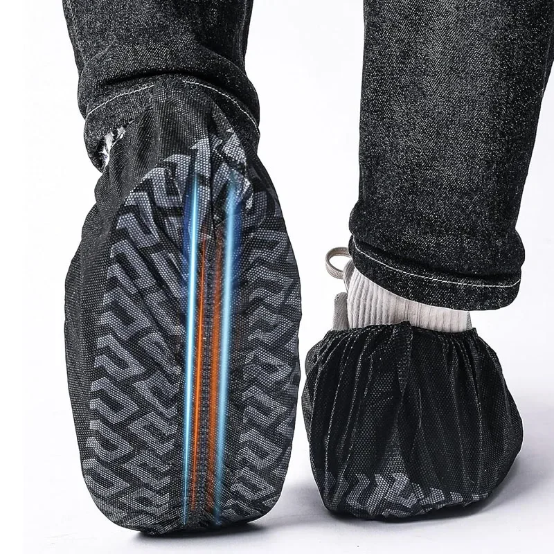 100Pack Shoe Covers Disposable Non-Slip Black Non-Woven Fabric Boot Covers for Indoors Breathable Slip Resistant Durable Boot
