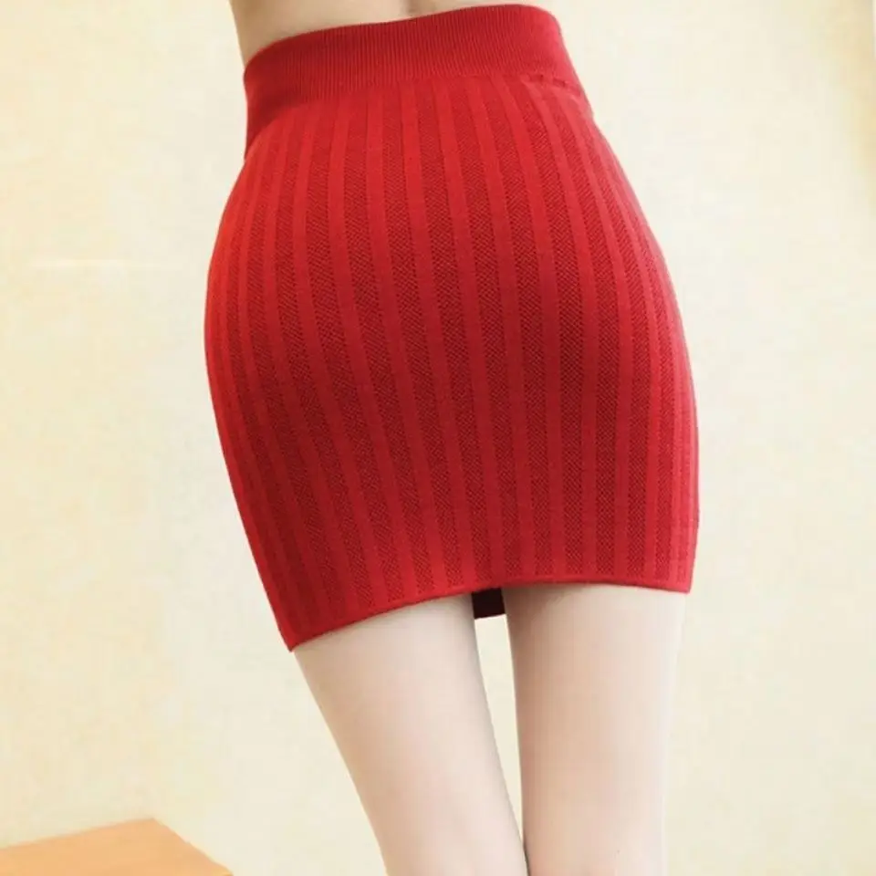 الخريف الشتاء محبوك تنورة المرأة شريط ضيق رقيقة Bodycon التفاف تنّورة مجسّمة مثير نادي حفلة قصيرة تنورة صغيرة أسود أحمر رمادي #4