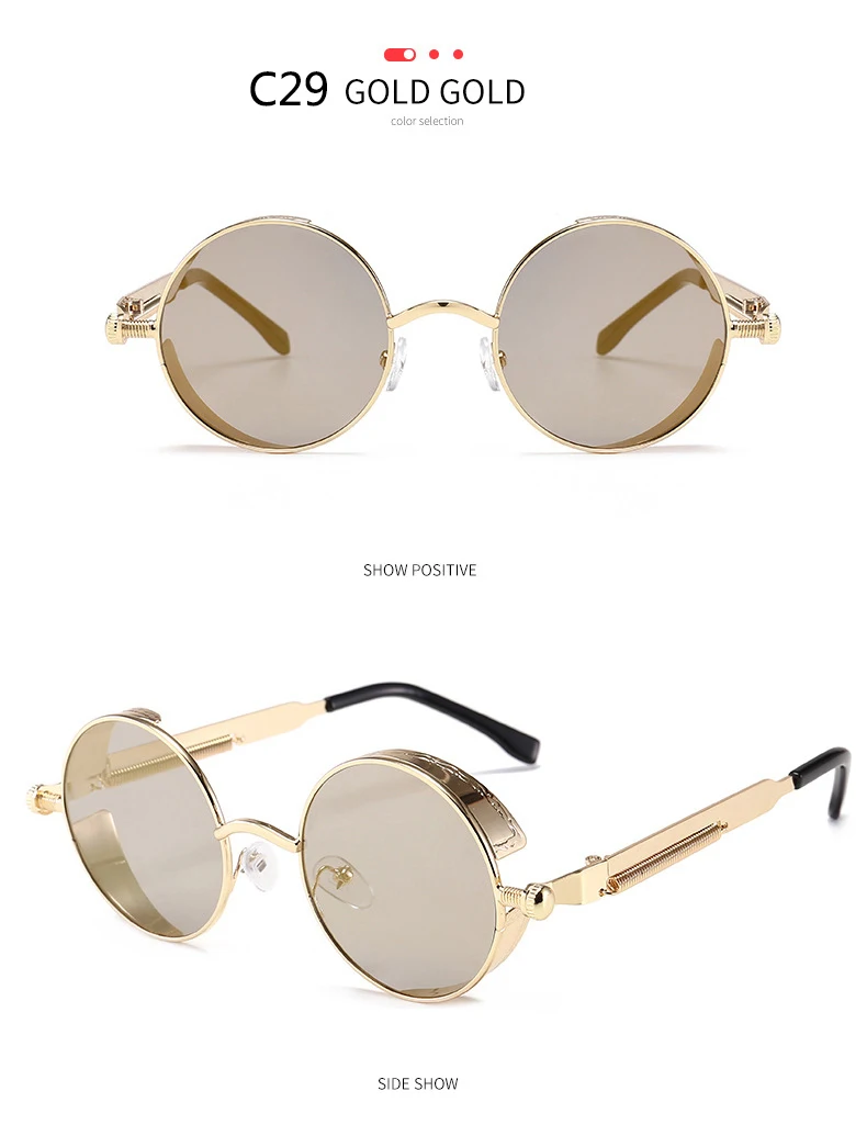 BOYSEEN 2025 Vintage Steampunk Sonnenbrille Frau Männer Runde Luxus Metall Retro Sonnenbrille Hiphop Stil Brillen UV400 – Detail 39