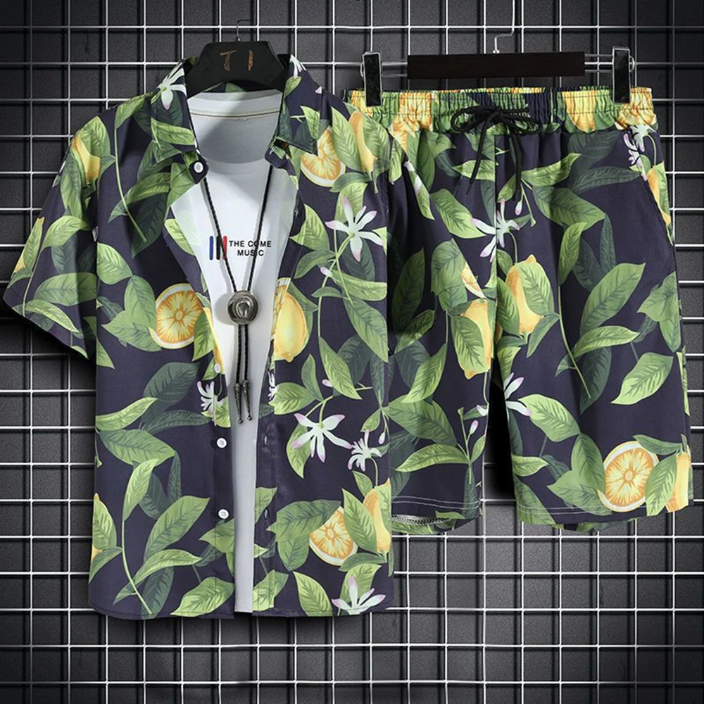 Beach Clothes For Men 2 Piece Set Quick Dry Hawaiian Shirt And Shorts Set Men Fashion Clothing Printing Casual Outfits Summer