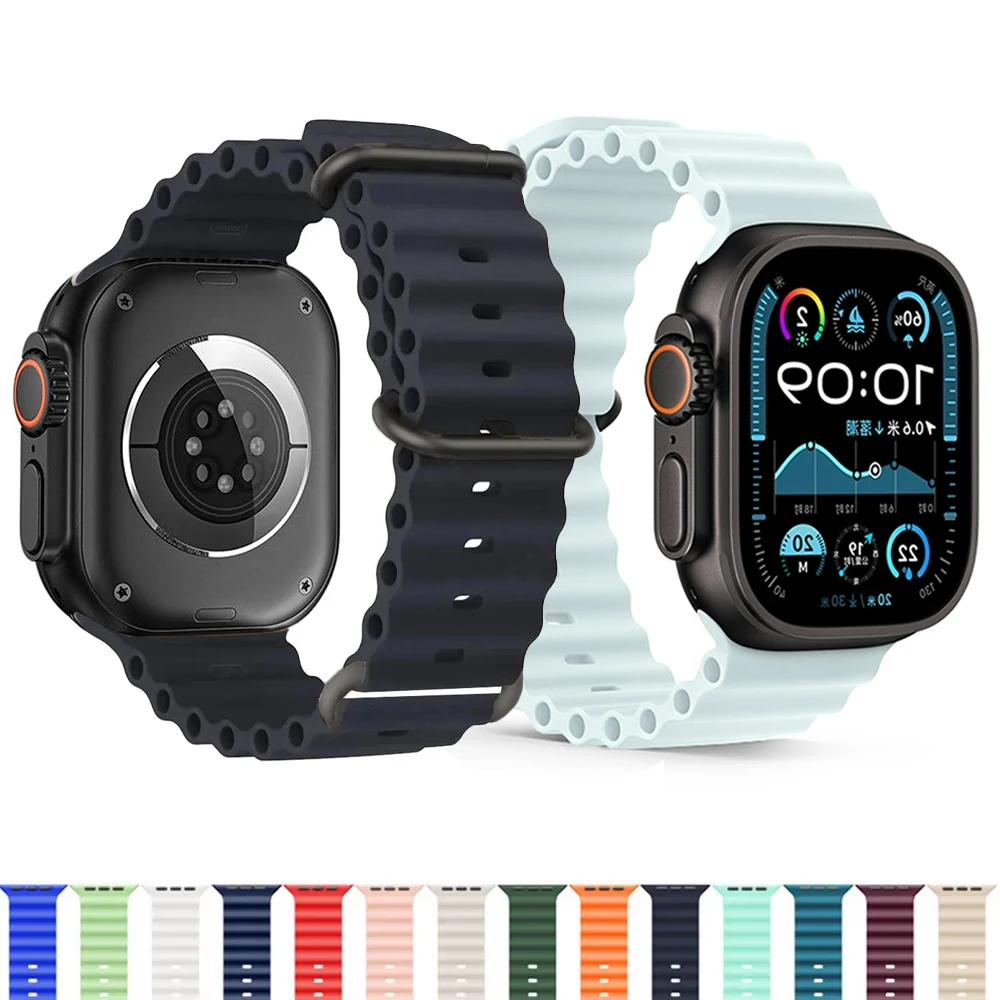 Ocean Band for Apple watch Ultra 49mm Series 10 9 7 8 5 6 45mm 46mm 42mm 44mm 40mm 41mm Silicone bracelet correa iWatch SE Strap