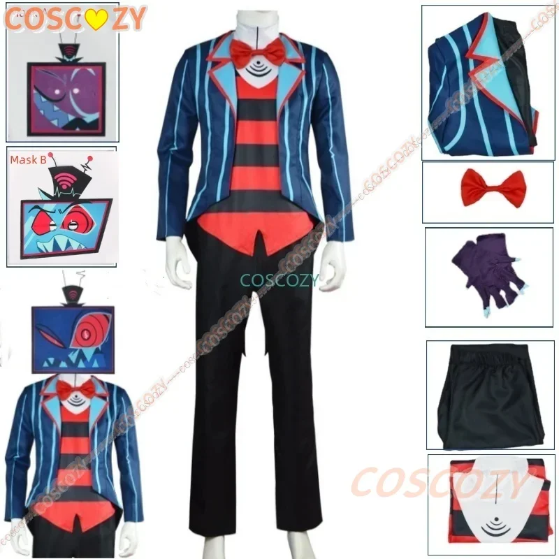 Vox anime hazbin vox cosplay traje terno brinquedo assustador demônio roupas vox uniforme cosplay halloween papel festa homem roupas máscaras