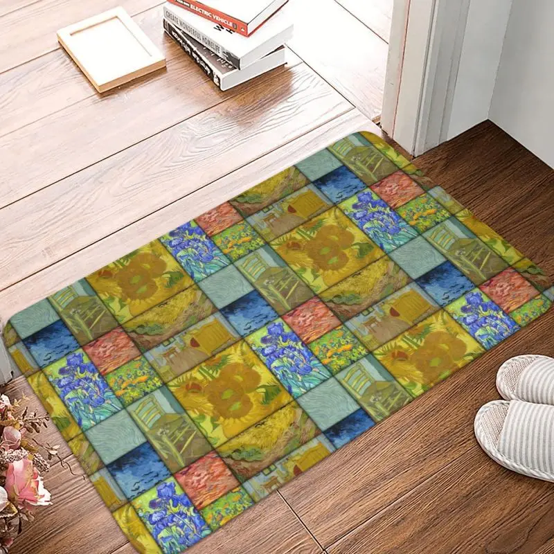 Van Gogh Quilt Pattern With Sunflowers Irises Cornfields Floor Door  Mats Art Painting Doormat Living Room Entrance Carpet Rug