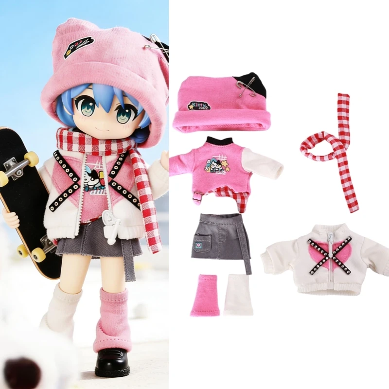 

For 1/12 BJD Doll Cool Hippop Girl Clothes Suit For OB11 Gsc 1/12 Bjd Molly Body 16~17cm BJD Doll Cloth Doll Outfit Clothing
