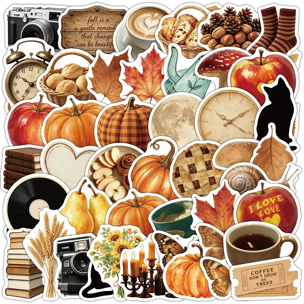 10/30/50pcs Cute Autumn Aesthetic Cartoon Stickers Waterproof DIY Suitcase Motorcycle Helmet Retro Graffiti Sticker Fun for Toy