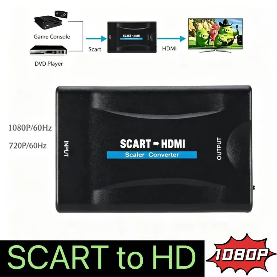 Full HD 1080P SCART to HDMI-compatible Adaptor Video Audio Converter Support PAL/NTSC HD to Scart Plug and Play for HD TV BOX