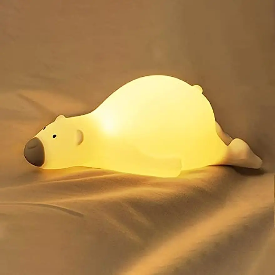 Cute Bear Nightlight, LED Night light, Dimmable And Rechargeable Breastfeeding Bedside Fun Touch Nightlight, Timer