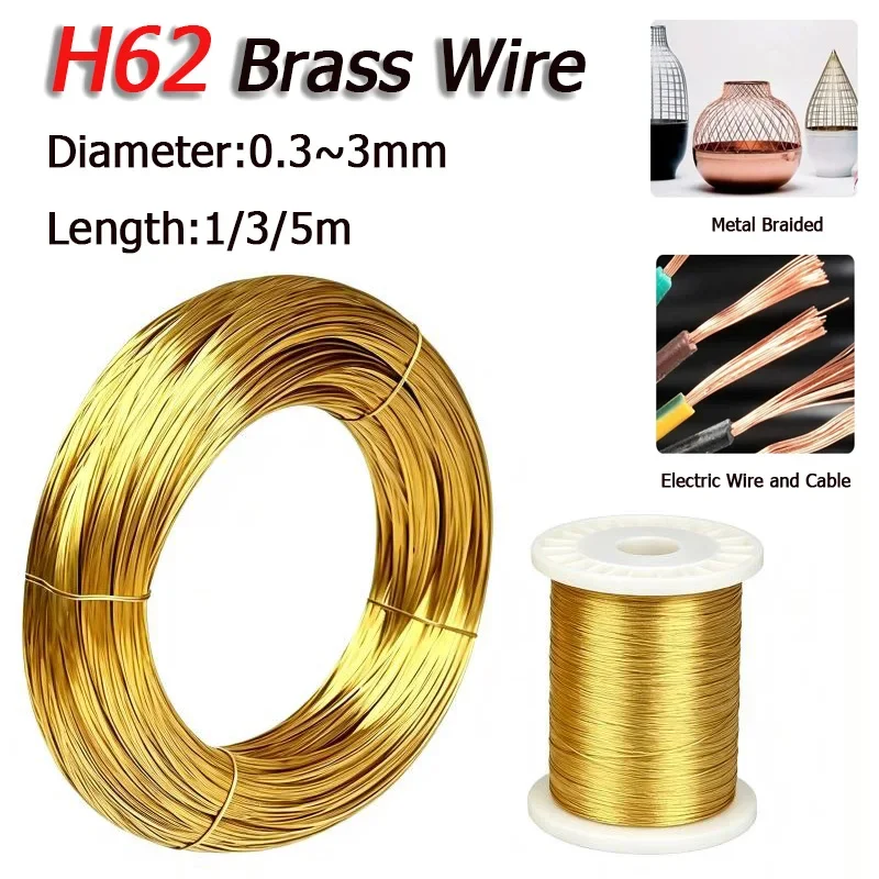 1/3/5m Pure Solid H62 Brass Wire Coil Bare Conductive Line 0.3 0.4 0.5 0.6 0.8 0.9 1 1.2 1.3 1.4 1.5 1.6 1.8 2 2.5 2.8 3 4 5mm