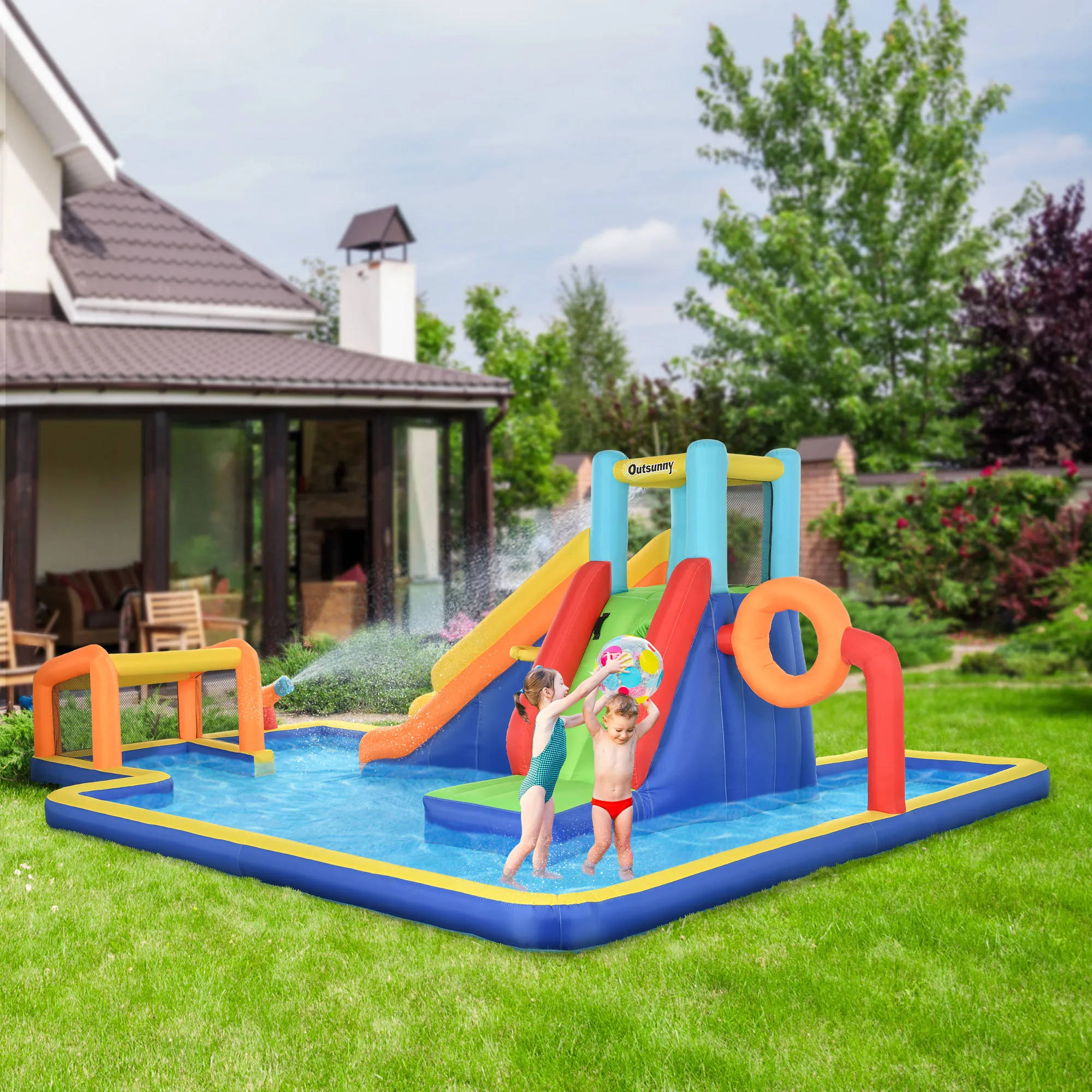 

6 in 1 Kids Water Slide Inflatable Bounce House for 3-8 Years Old