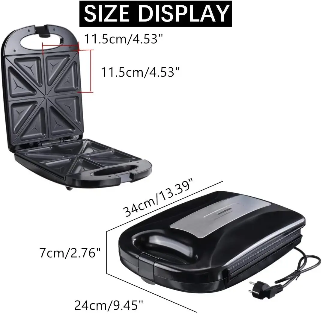 صانع الساندوتشات، صانع الساندوتشات الكهربائية 1200 وات 220 فولت، 4 شرائح شواية توست مزدوجة غير لاصقة، صانع الوافل، فرن الكيك، الإفطار
