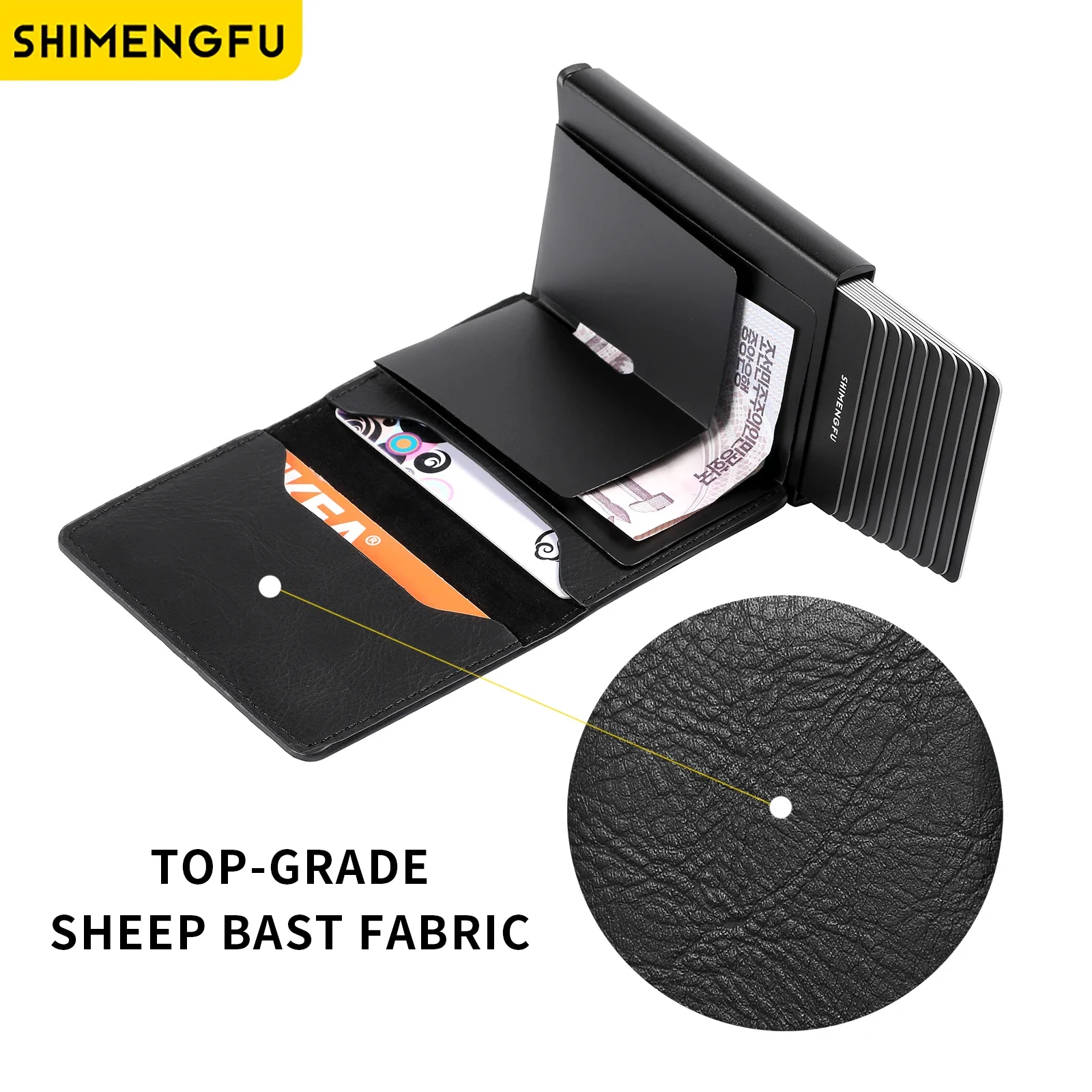 حامل بطاقات الائتمان للرجال، محفظة حجب RFID، صندوق ألومنيوم، مشبك نقود، مشبك نقود، محمي، مصمم، 12 محفظة