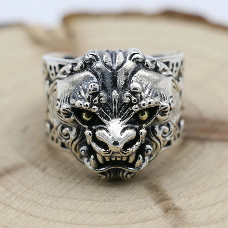 

S925 Sterling Silver Pixiu Zhaocai Wholesale Dominant Beast Head Ring Dominant Retro Lion Opening Thai Silver Ring Male