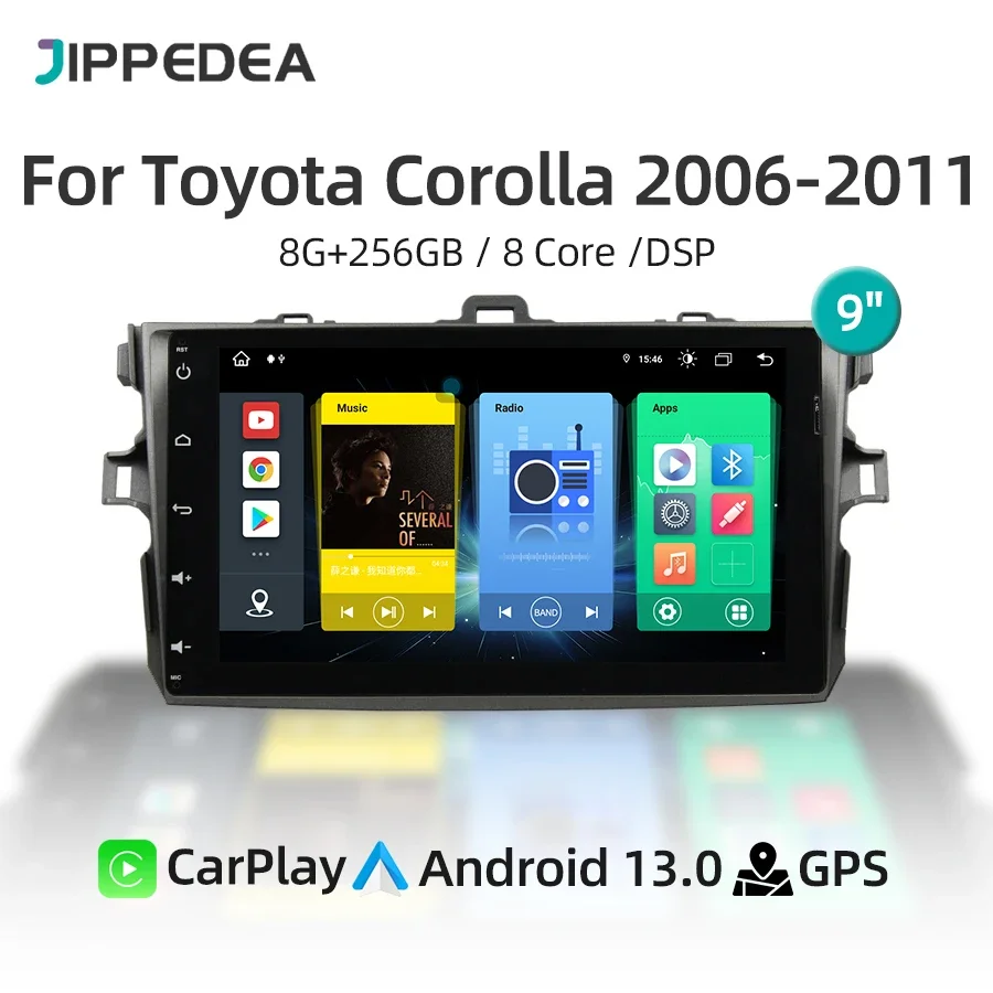 Android 13.0 Wireless CarPlay Car Multimedia Player 4G WiFi GPS Navigation Bluetooth RDS Car Radio For Toyota Corolla 2006-2011