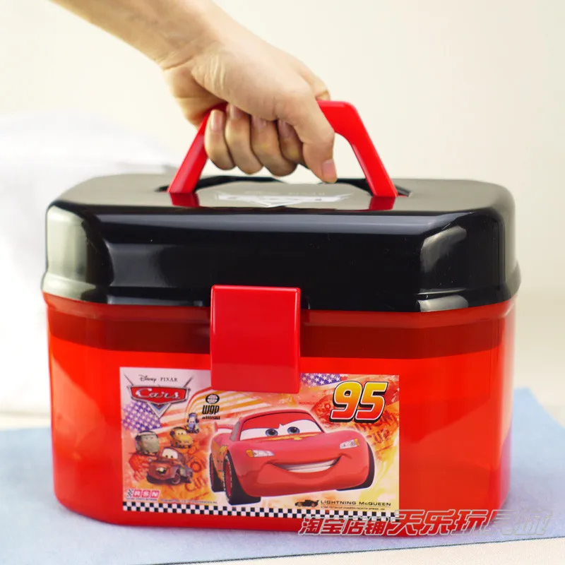 Disney Pixar Cars 2 3 Portable Storage Box Lightning Mcqueen Double Layers Car Toys Christmas Birthday Gift for Kids Boy