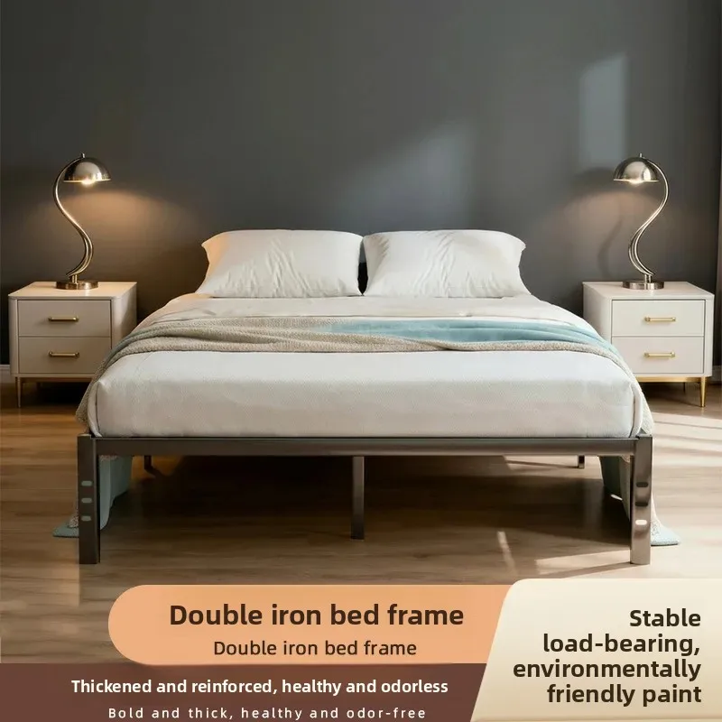 Heavy Duty Metal Bed Frame, No Box Spring Needed Platform Bed Base, 14 Inch Underbed Storage Black Steel Slatted Bed King Queen