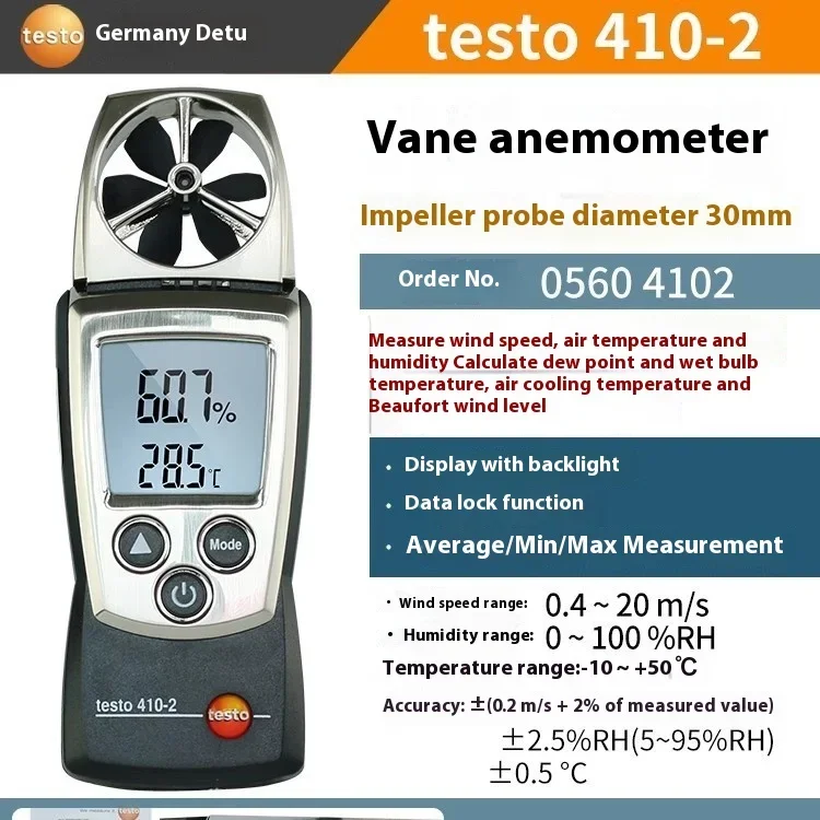 Testo 410-1/2 Wireless Anemometer Speed and Temperature Detector with LCD Display 405-V/405I Measuring Instruments