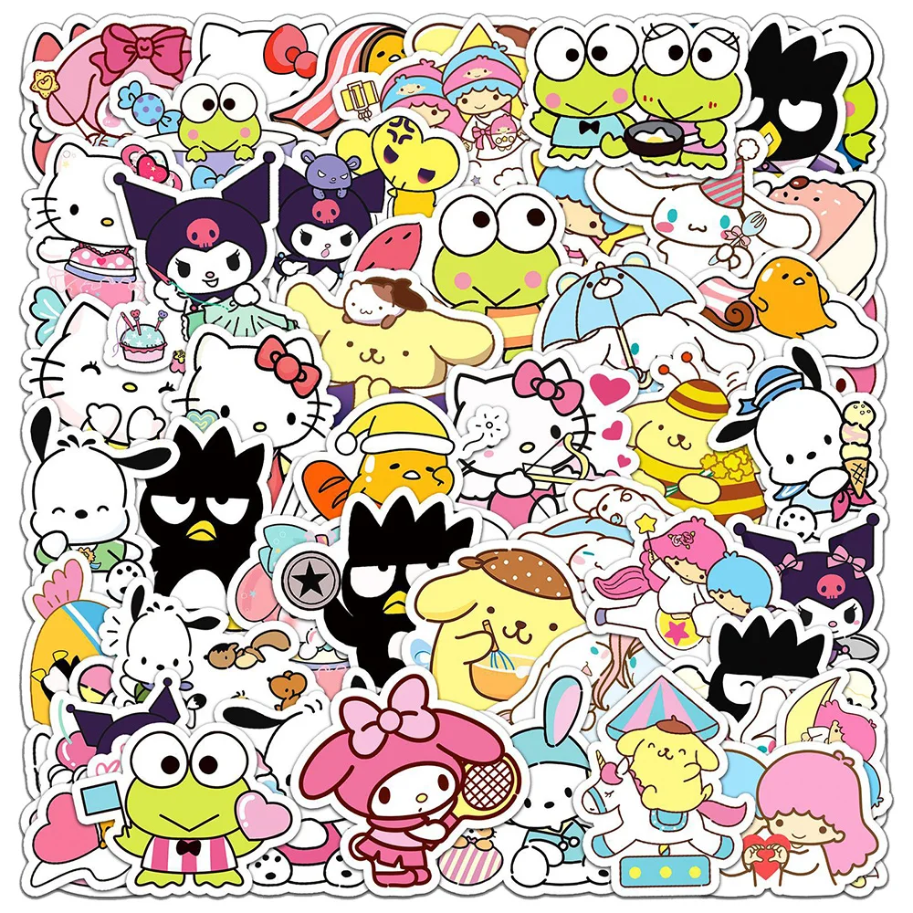 

10/30/50pcs Sanrio Kitty Kuromi Melody Cartoon Stickers Kawaii Anime Decals for Kid Toy DIY Scrapbook Luggage Phone Cute Sticker