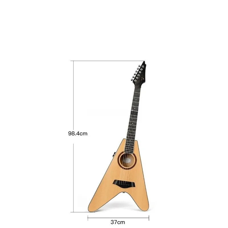 V-shaped All Soild Burlywood High Quality Low Price 6 Strings Acoustic Guitar with Pickup