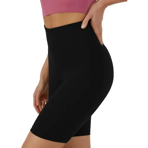 Pantaloncini da yoga a vita alta da donna Fitness Corsa Ciclismo Pantaloncini leggings neri a cinque quarti traspiranti ad asciugatura rapida