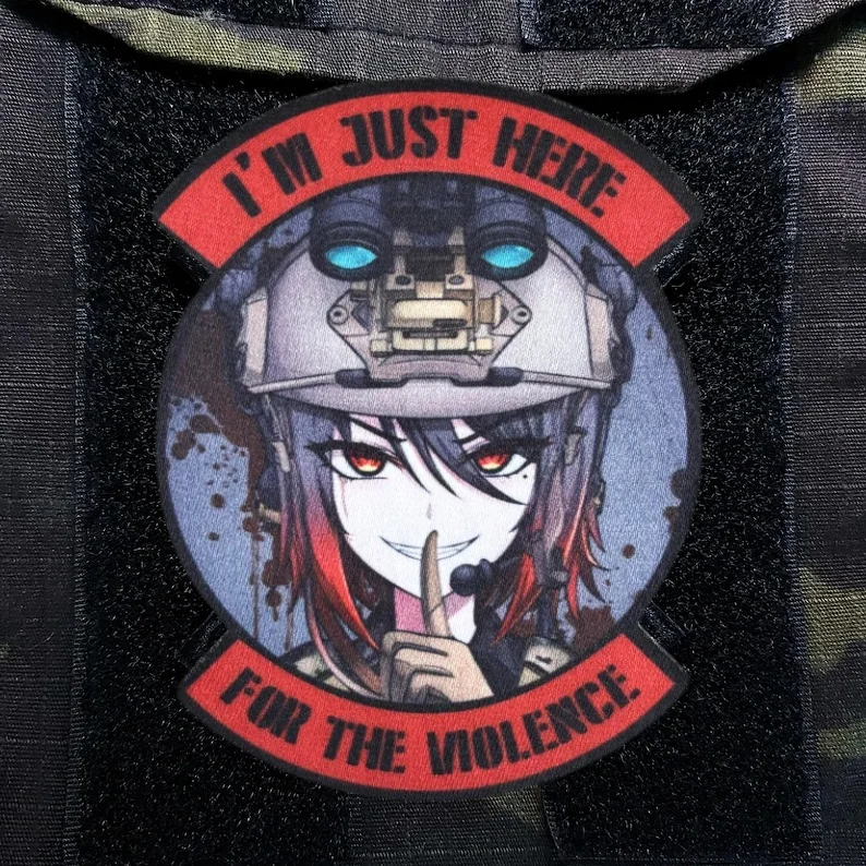 Anime Mikhail Mädchen taktische Moral Abzeichen Patch Ich bin nur hier für die Gewalt drucken Klett verschluss Militär Rucksack Aufkleber