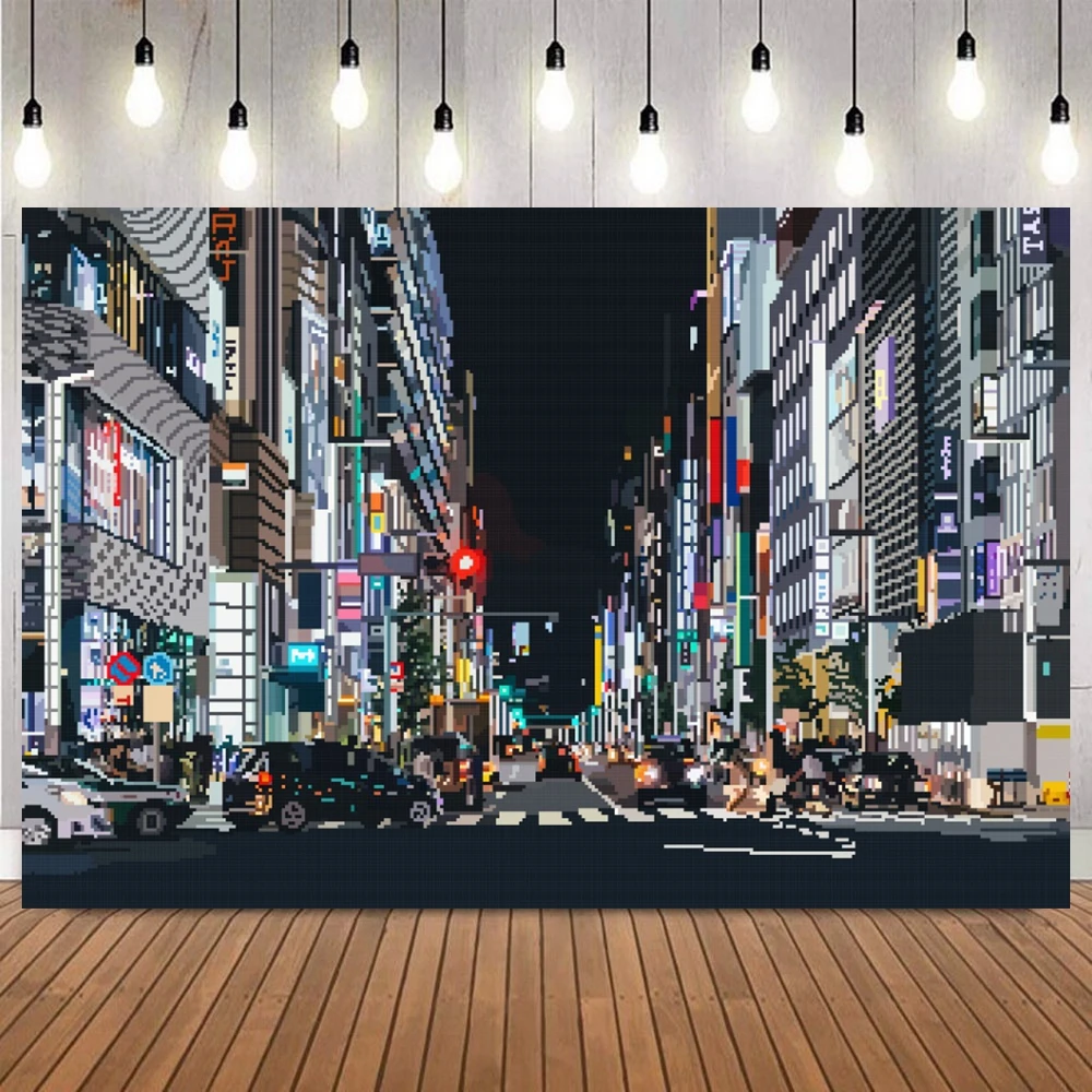 Modern Skyline City Buildings Photography Background Suburb Riverside Light Night Scenic Portrait Home Decor Photo Backdrop