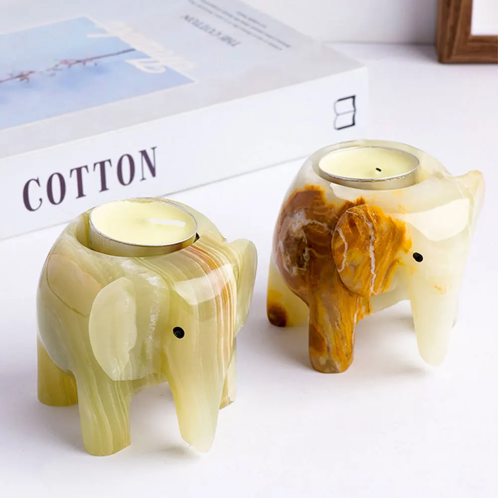 Multi-Purpose Candle and Incense Holder - Carved from Natural Afghan Jade, Featuring Elephant and Heart Designs on a Square Base