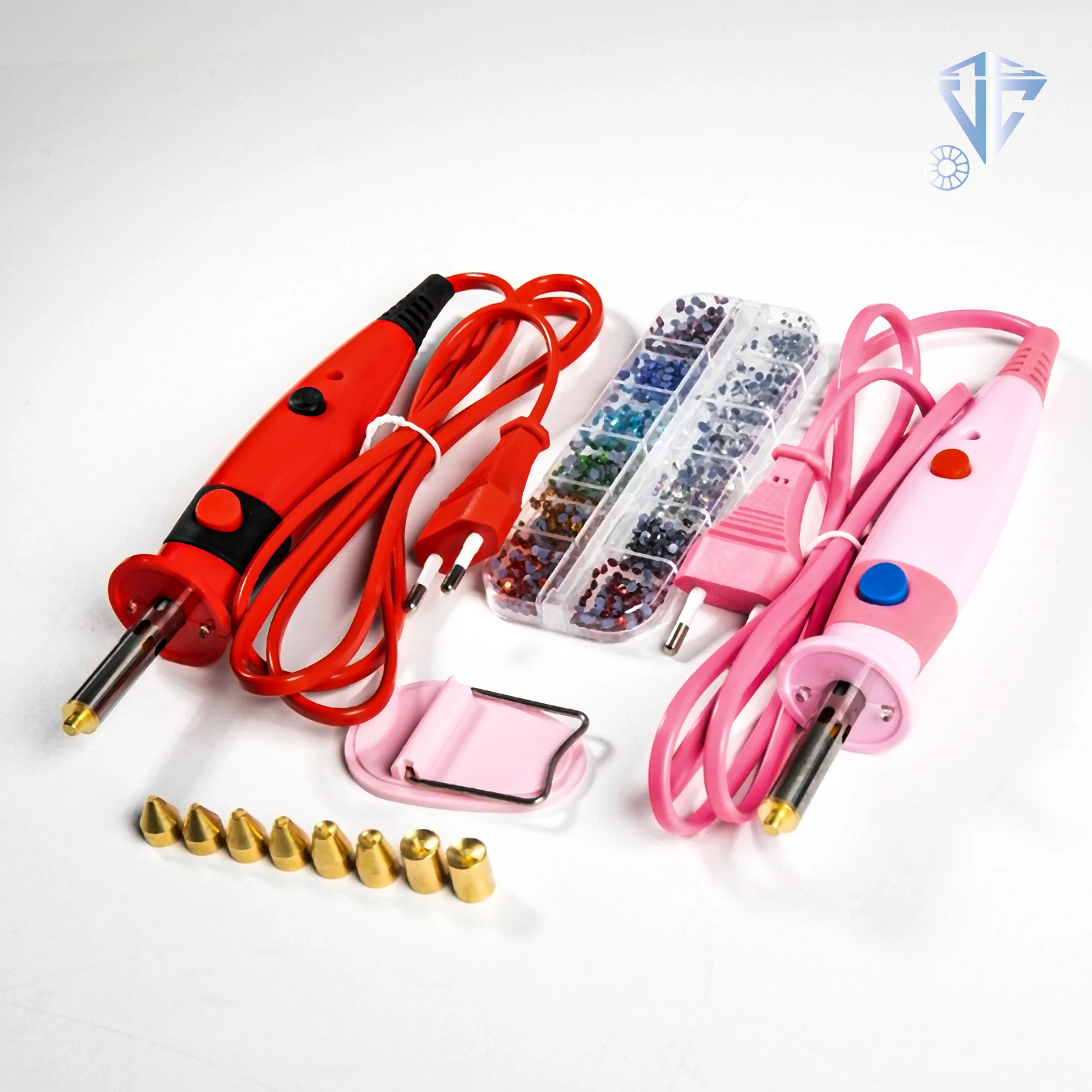 VC New Fast Heated Hotfix Rhinestones EU/US Plue Applicator Iron-on Wand Heat-fix Tool Gun Mixed Size Hot Fix Rhinestones